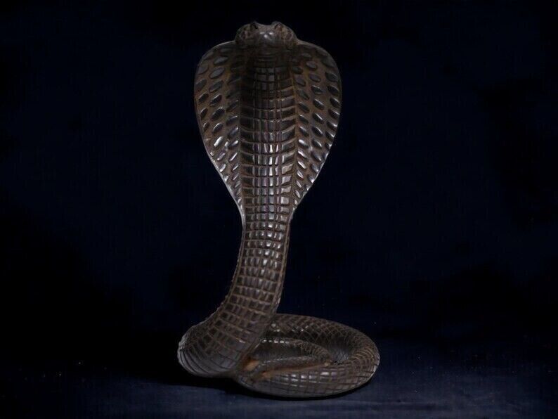 Ancient Egyptian Black Uraeus Cobra Statue Powerful Protector Deity in Stone