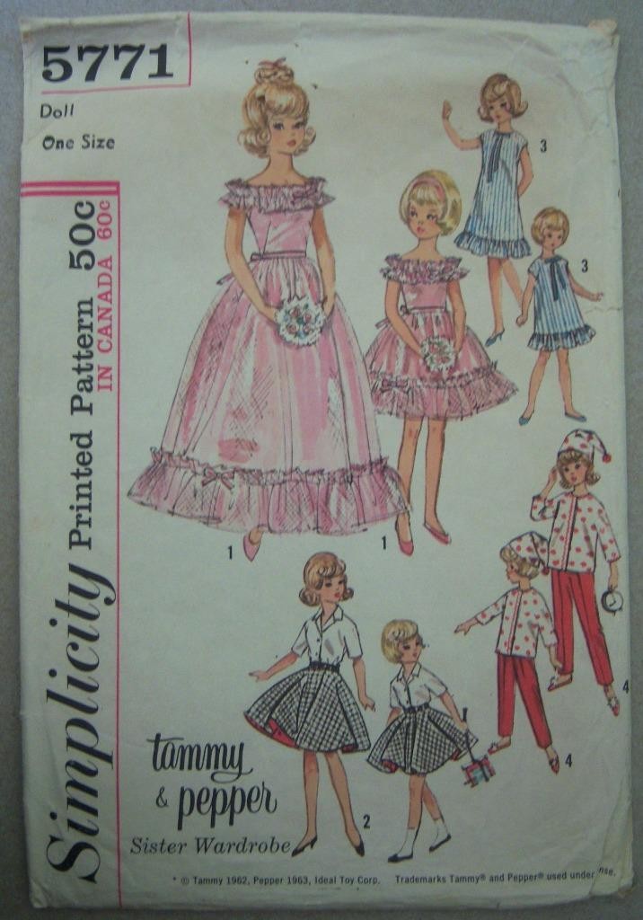 1963 Simplicity Ideal Tammy and Pepper Doll Clothes Sis Pattern - COMPLETE 5771