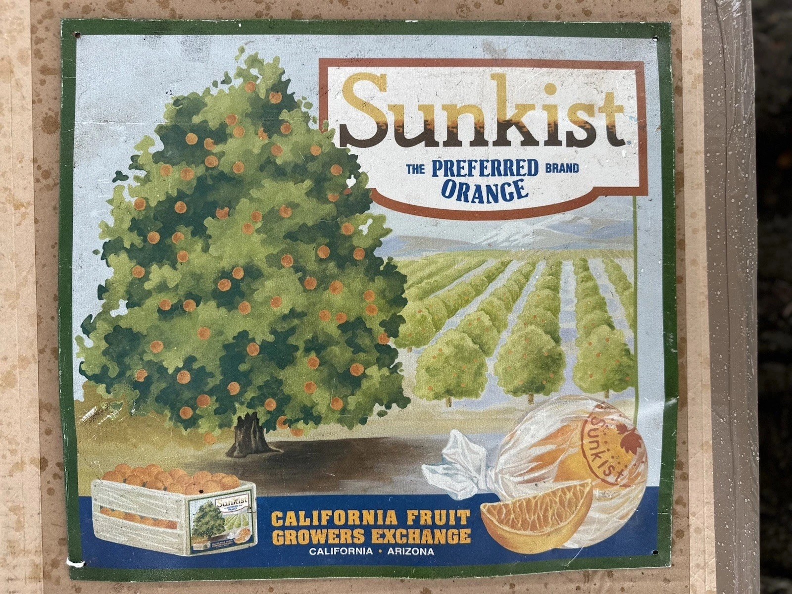 Vintage Sunkist Orange Metal Sign California Fruit Growers Exchange 14x14