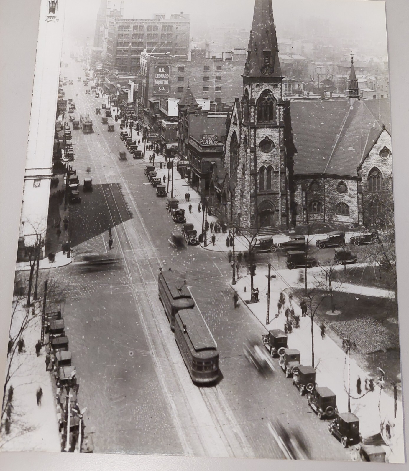 1920s Photo of Woodward Ave- Central UMC Detroit Reprint w/negative