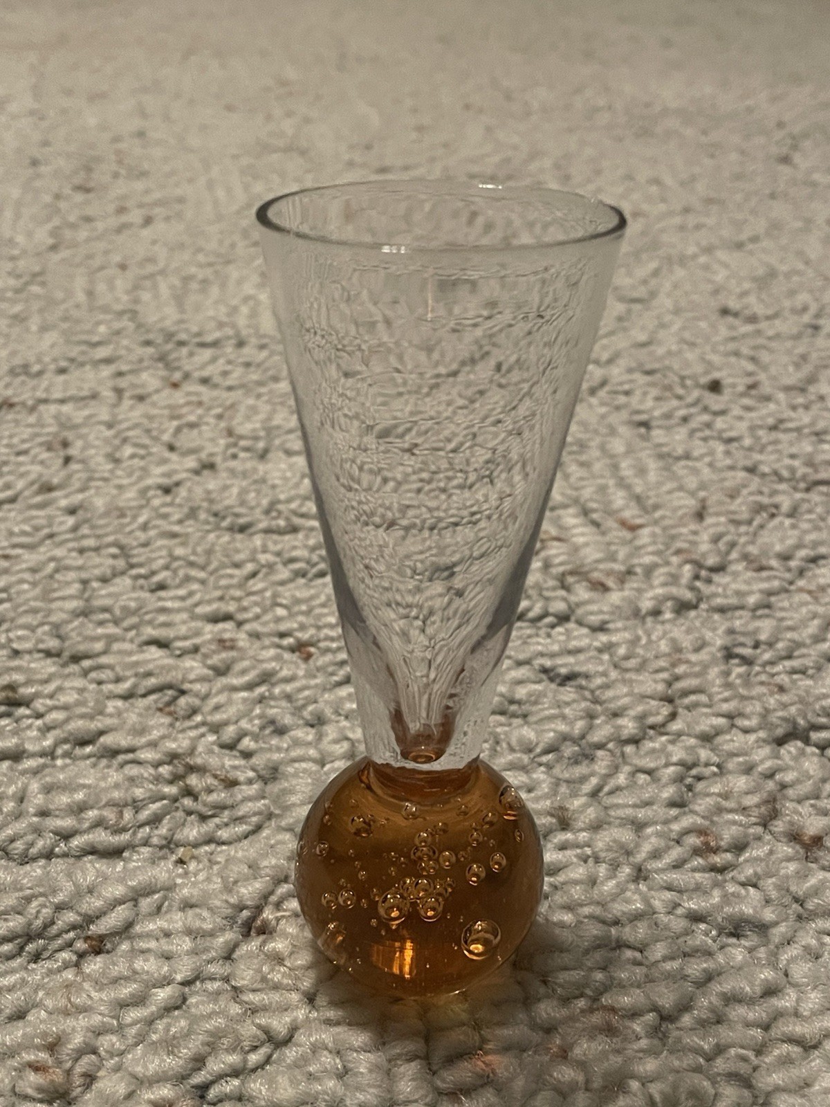 Amber Sphere Bullicante Controlled Bubble Blown Art Glass Bud Vase 5”
