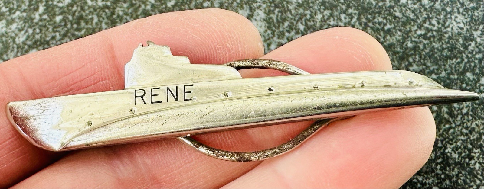 Vintage WWII Submarine RENE Tie Clip Bar Tiebar Tieclip Military US Navy WW2 USA