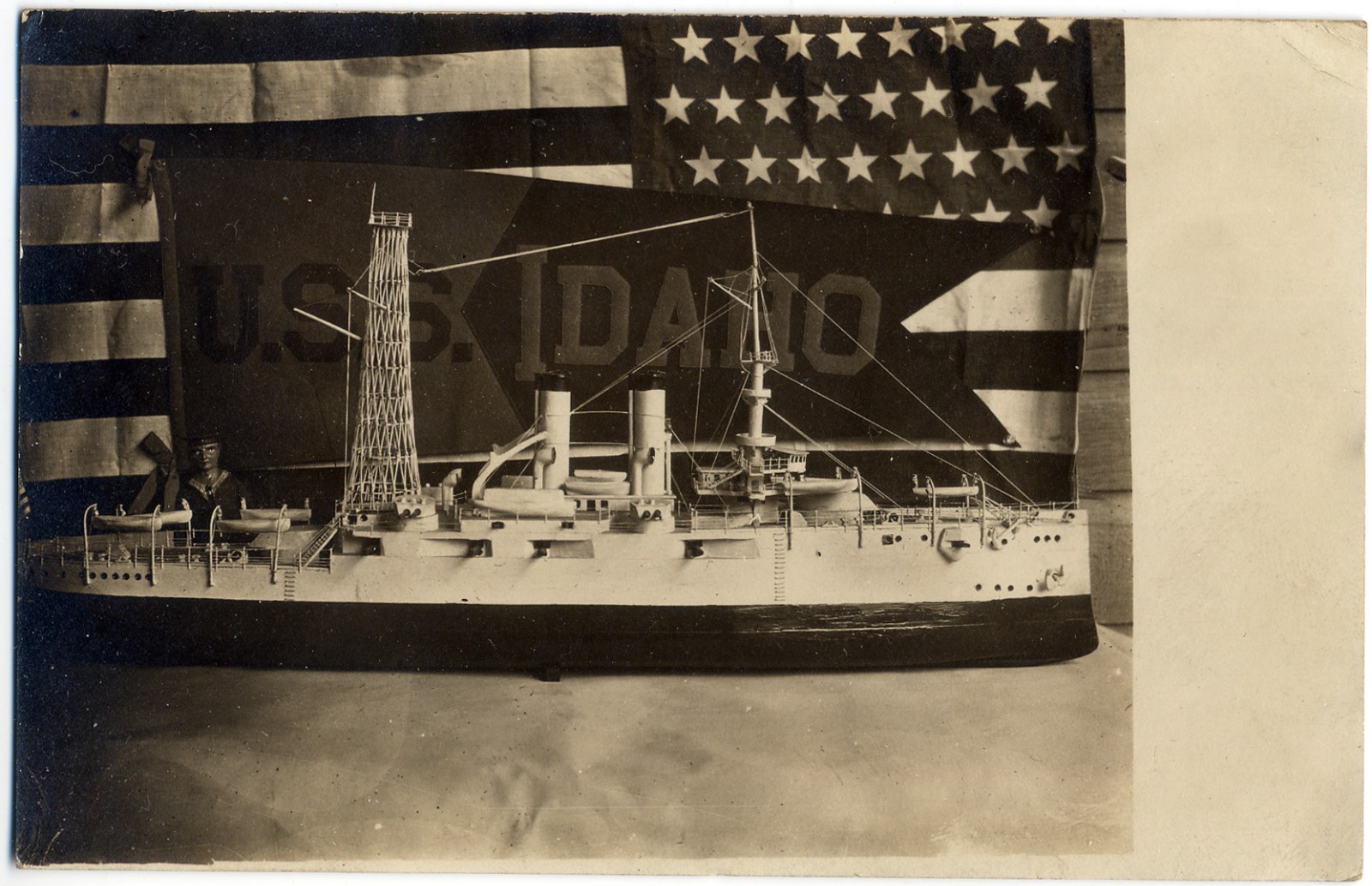 RPPC U.S.S. Idaho, Scale Model Battleship B-24, postmarked from same 1909 RPPC U.S.S. Idaho, Scale Model Battleship B-24, postmarked from same 1909