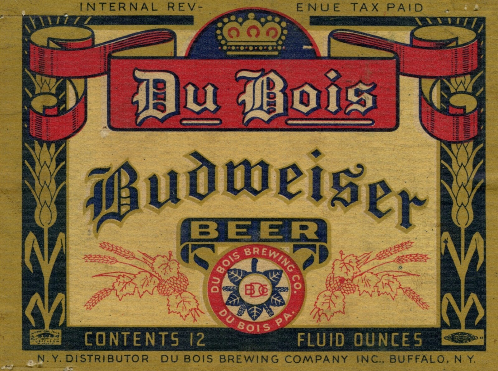 Dubois Budweiser 12oz Beer Label 9\