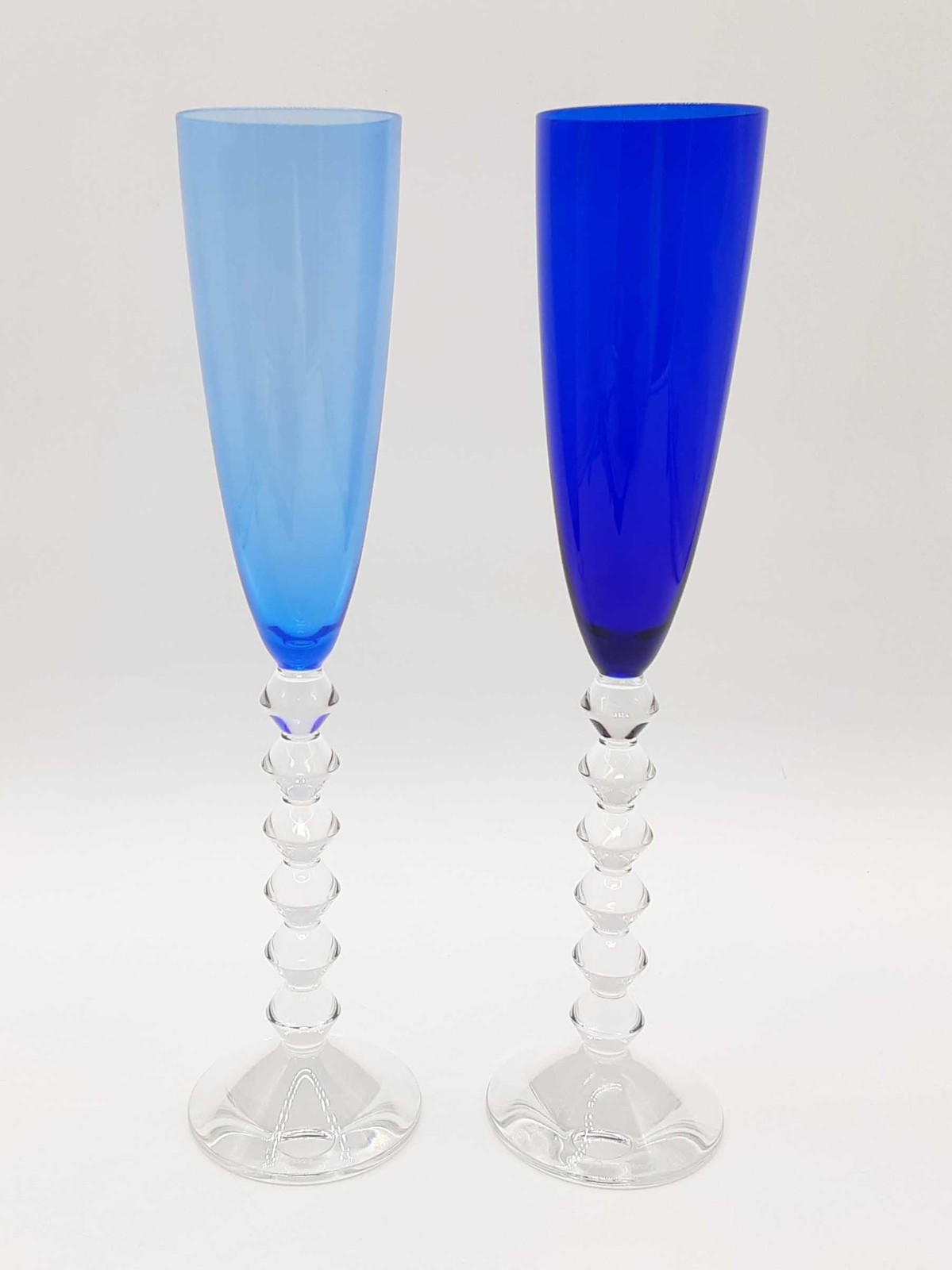 Baccarat Vega Flutissimo Crystal Blue Champagne Flutes 2 Set Do1225prxde