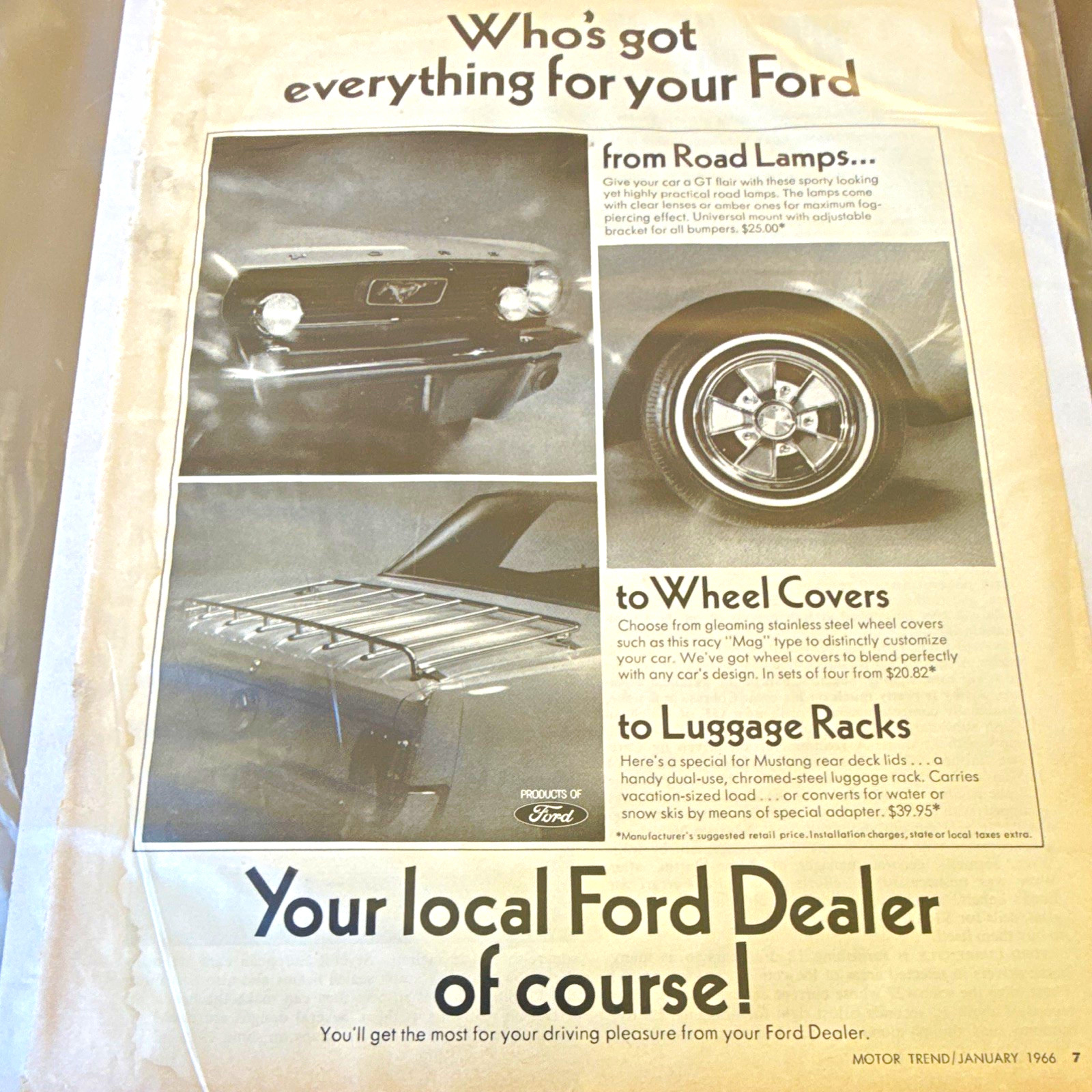 1966 Ford Mustang Accessories Road Lamps Wheel Covers Luggage Racks Print Ad 1966 Ford Mustang Accessories Road Lamps Wheel Covers Luggage Racks Print Ad