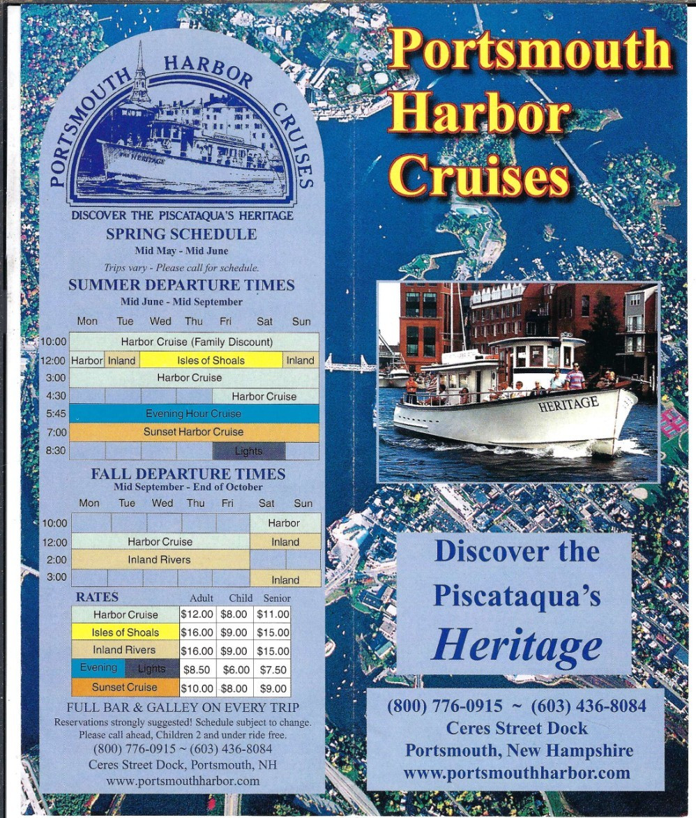 Travel Brochure, Portsmouth Harbor Cruises, NH, 1999 Vintage Piscataqua River Travel Brochure, Portsmouth Harbor Cruises, NH, 1999 Vintage Piscataqua River