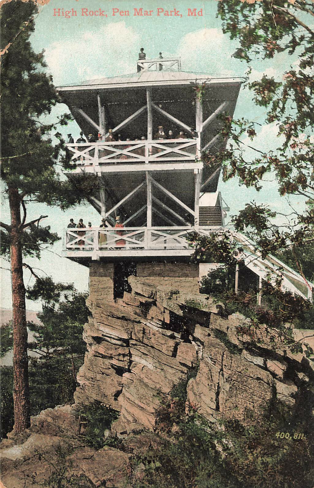 HIGH ROCK OUTLOOK POSTCARD PEN MAR PARK MD MARYLAND 1907