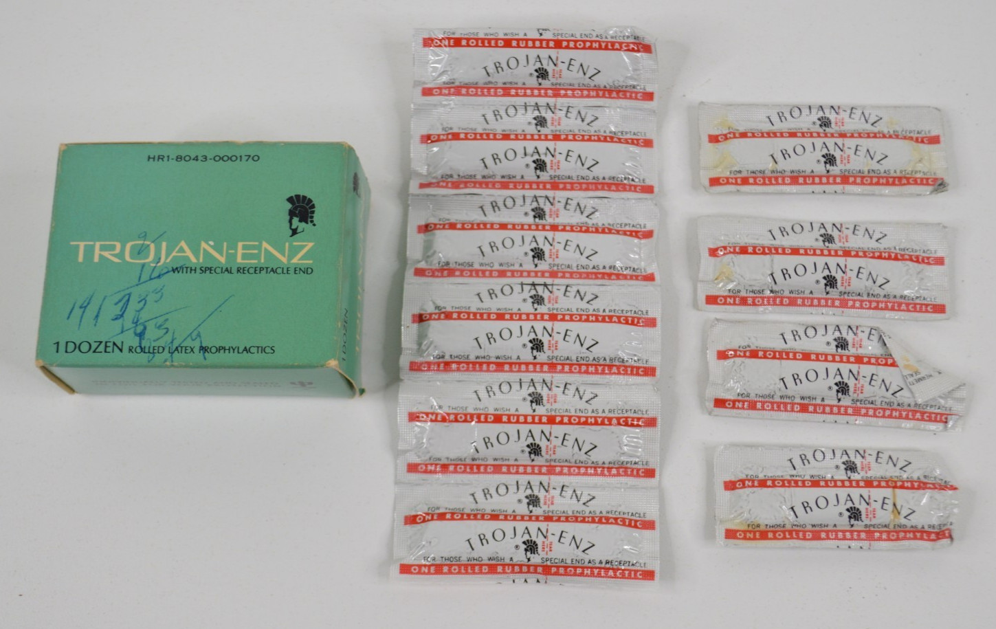 Vintage Trojan ENZ Condoms w/ Special Receptacle End Pack of 10 in Box 1972