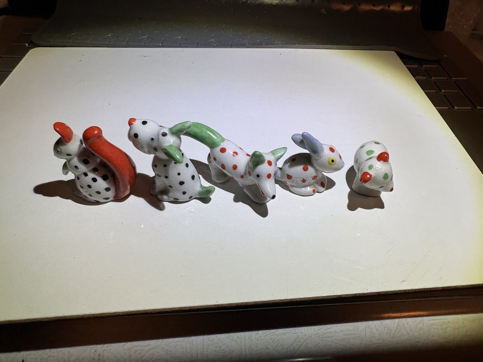 Vintage 1920s/30s German Porcelain Polka Dot Miniature Animal Figurines 5pc set Vintage 1920s/30s German Porcelain Polka Dot Miniature Animal Figurines 5pc set