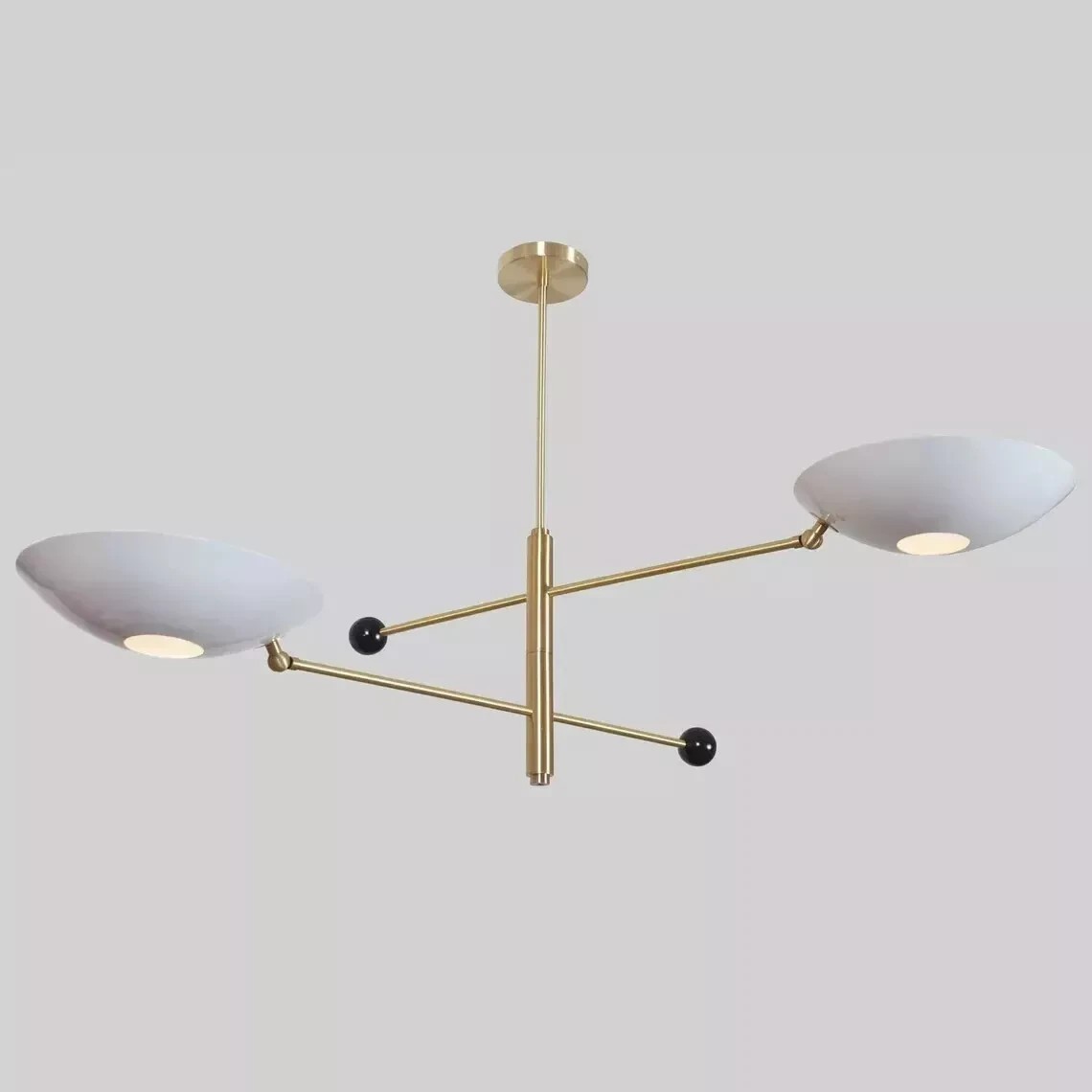 Mid Century Handmade White Brass 2 Tier Shade Sputnik Chandelier Italian Modern