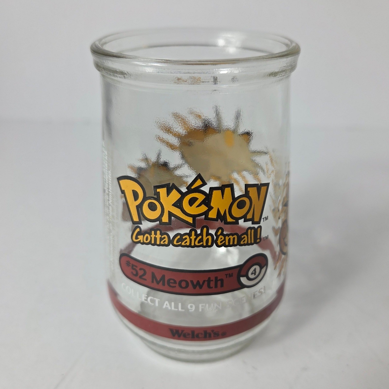 Vintage 1999 Pokemon Welchs Jelly Jar 52 Meowth Glass Scene 4 Collectible
