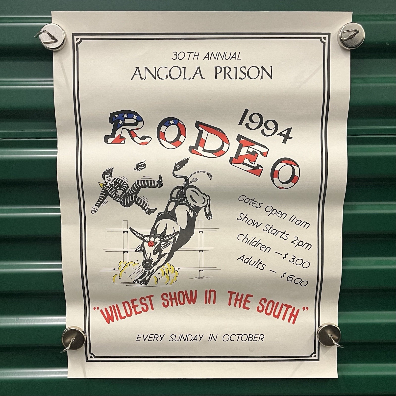 Vintage Angola Prison Rodeo Poster Print Litho Western Country Decor 1990s RARE