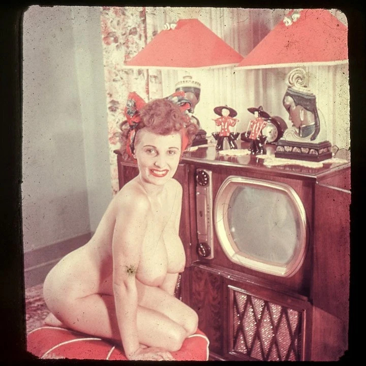 Nude 3D Stereo Transparency Slide Busty Brown Vintage 1950\'s Model Pinup S11.5