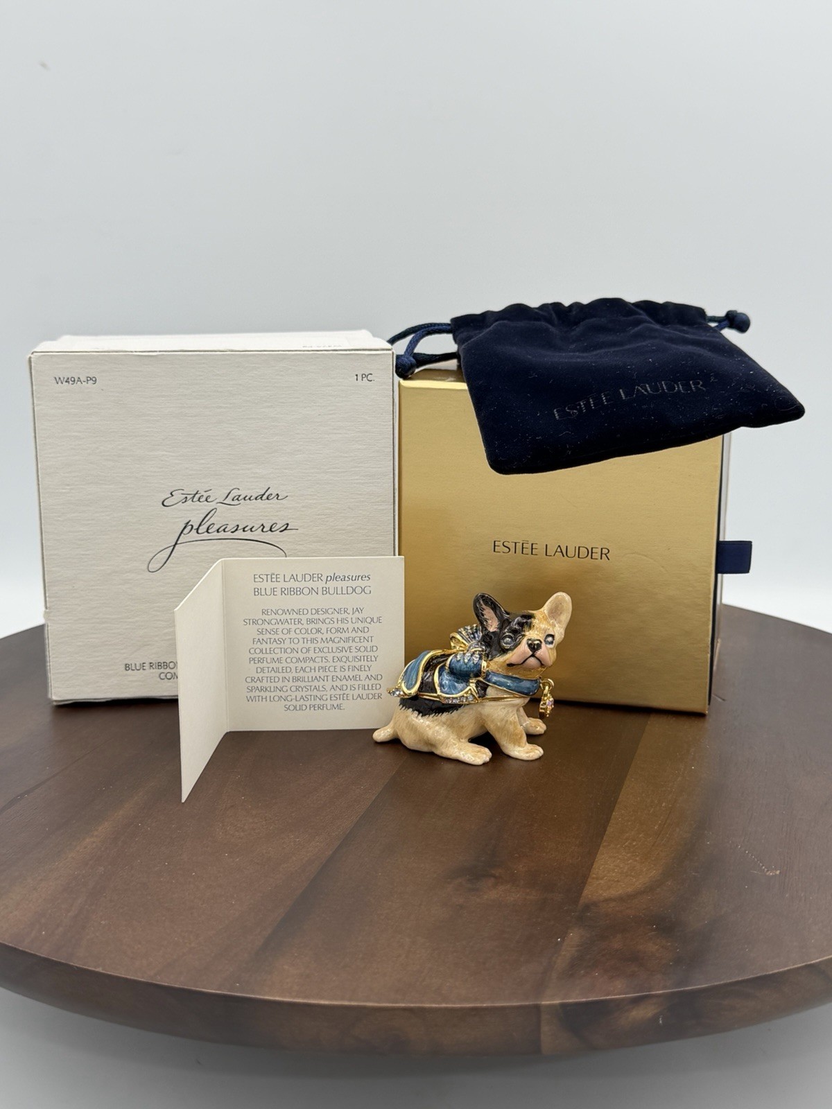 Jay Strongwater for Estee Lauder Perfume Compact Blue Ribbon Bulldog 2009