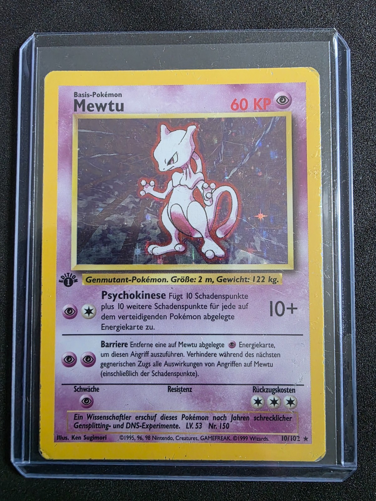 Pokemon 1999 Base Set Mewtwo 10/102 Holo 1st Edition DE German LP Played