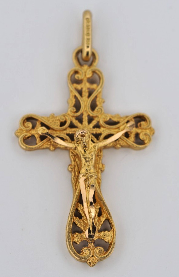 18K Yellow Gold Crucifix Pendant Religious 1-5/8\ 18K Yellow Gold Crucifix Pendant Religious 1-5/8\