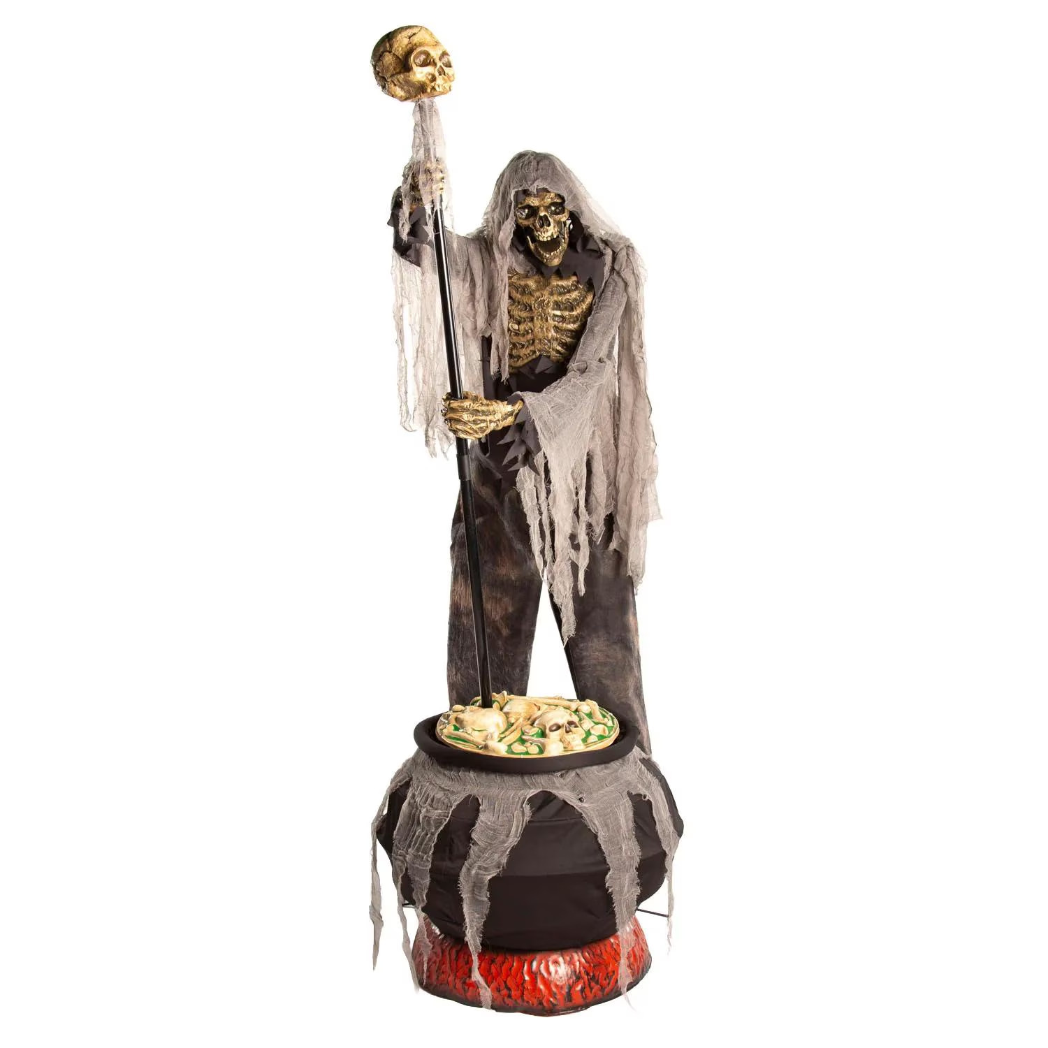 Animated Light-Up Skeleton Stirring Cauldron 6 Ft 7 in Halloween Decoration