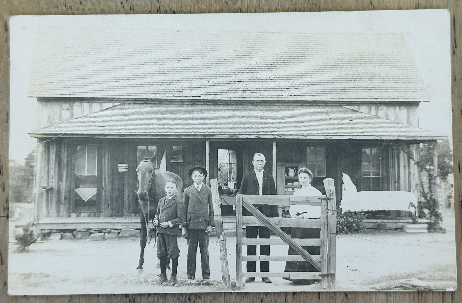 Vintage RPPC Family at Farmhouse Gate with Horse Two Boys AZO Real Photo 1920s Vintage RPPC Family at Farmhouse Gate with Horse Two Boys AZO Real Photo 1920s