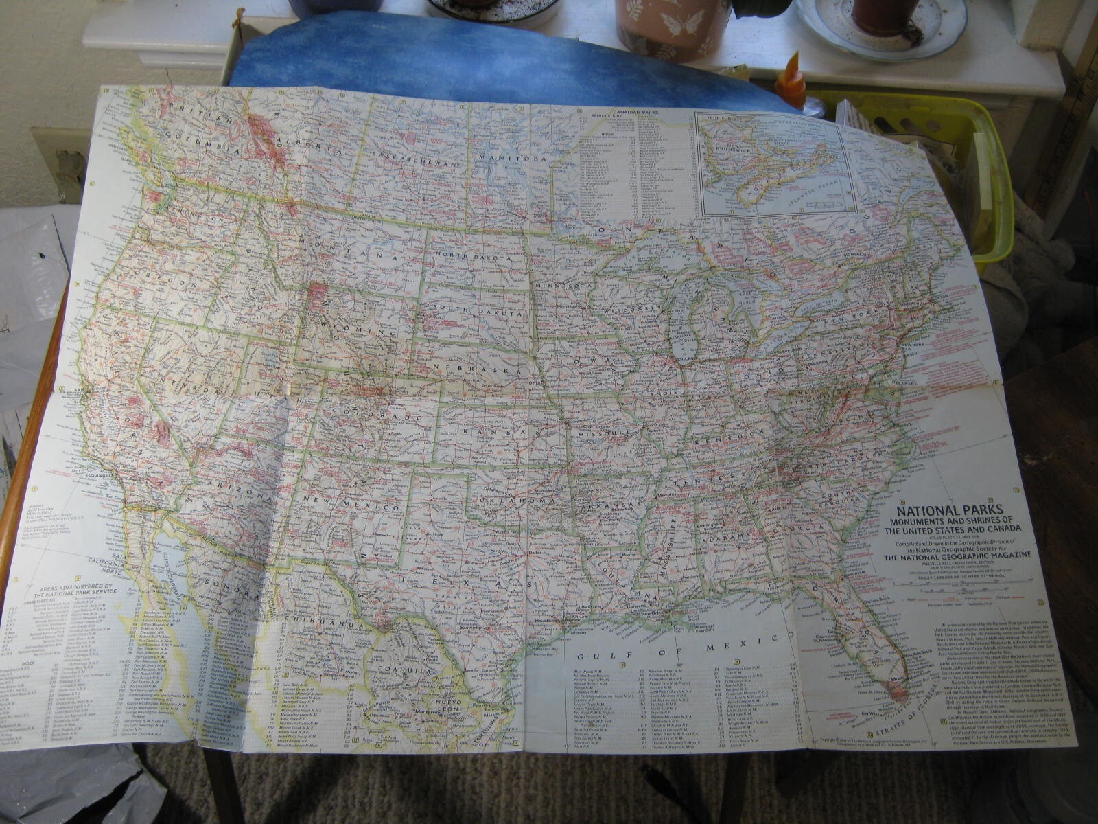 VINTAGE NATIONAL PARKS MONUMENTS AND SHRINES MAP National Geographic May 1958