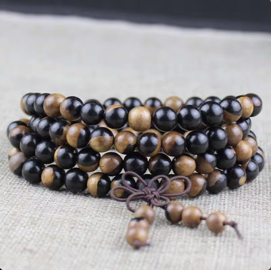 GOOD KARMA Ebony Yin Yang 108 8mm Buddhist Prayer Wood Bead Mala Necklace/Wrist GOOD KARMA Ebony Yin Yang 108 8mm Buddhist Prayer Wood Bead Mala Necklace/Wrist