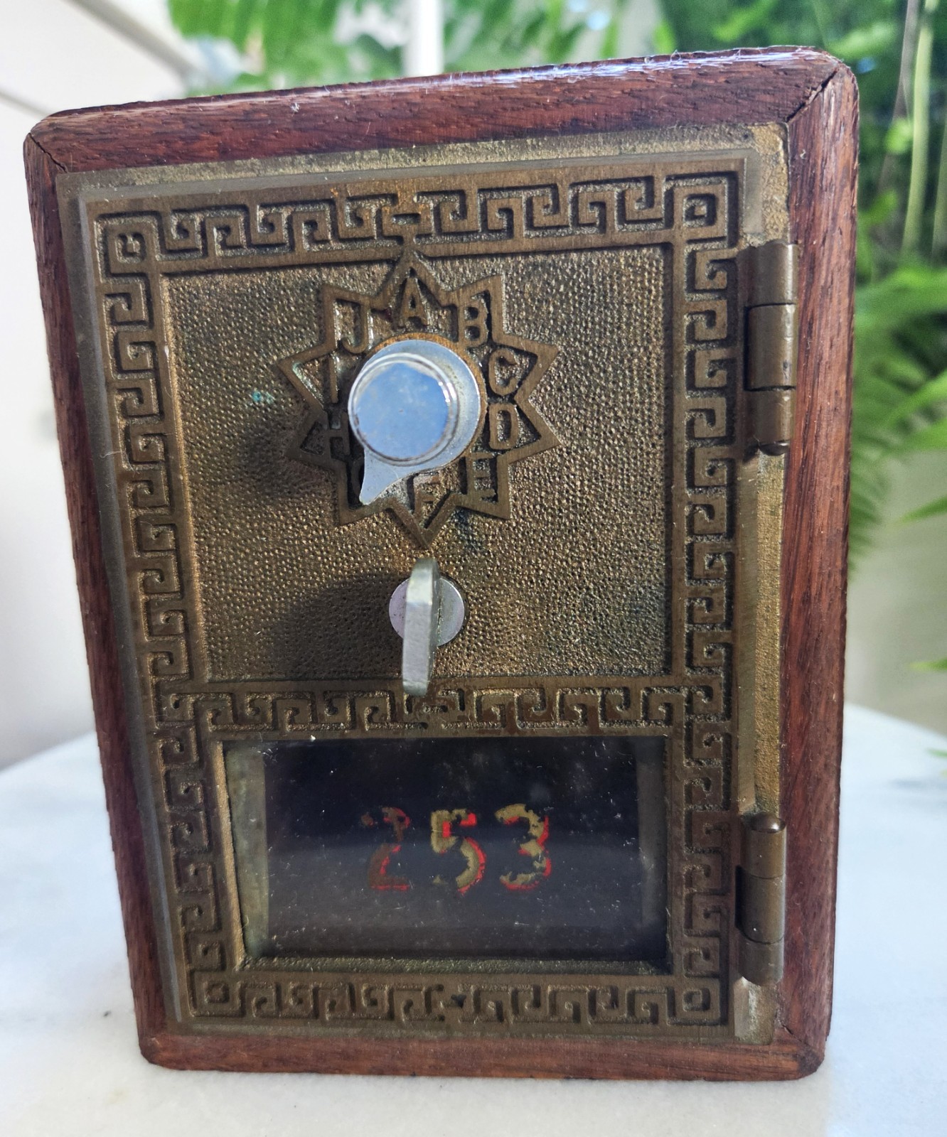 Vintage 1950\'s US Post Office PO Box Door Coin Bank- American Device- Wood