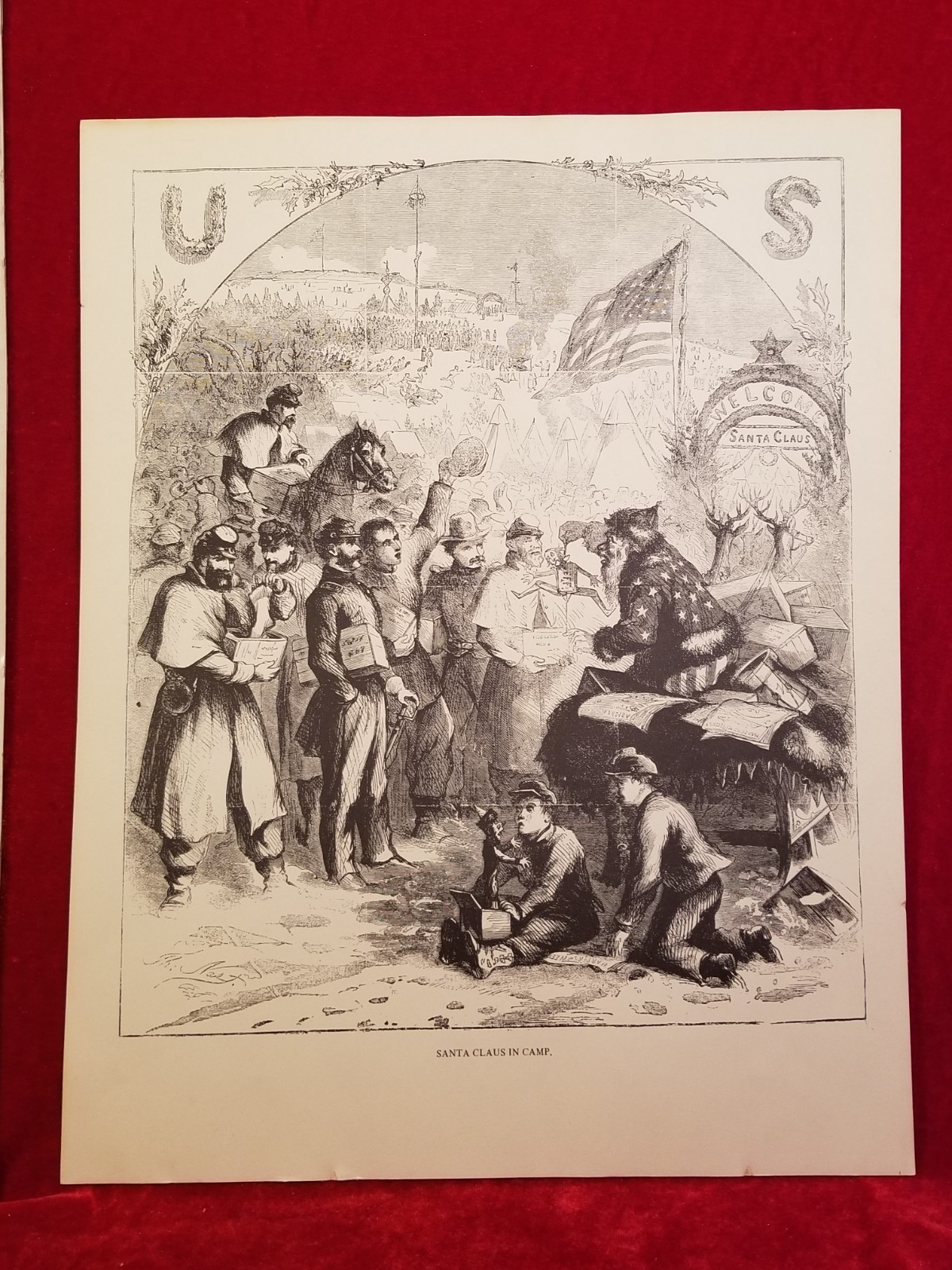1930s Thomas Nast From 1863 HARPER’S WEEKLY SANTA CLAUS IN CAMP CHRISTMAS 11x14