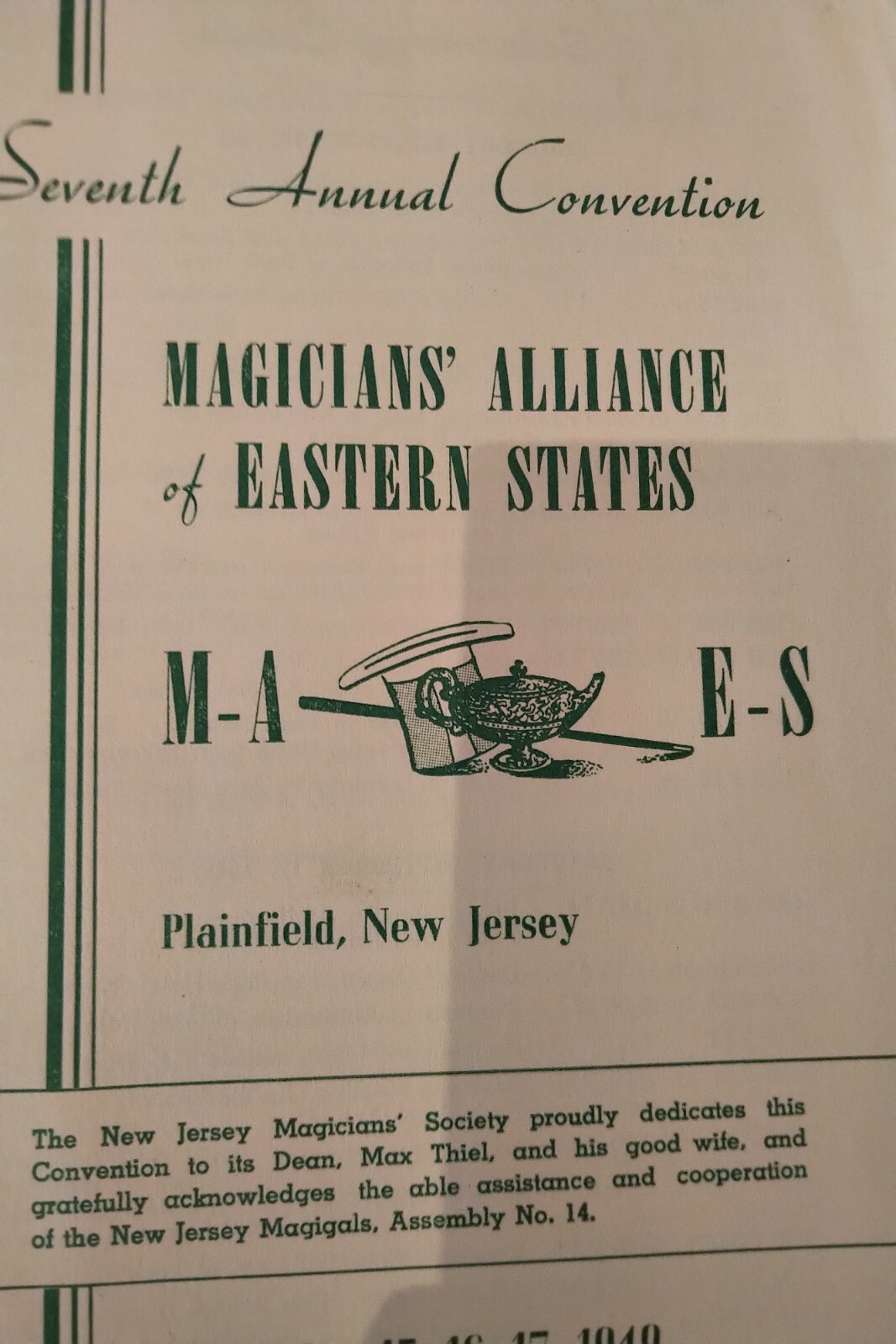 Magicians Alliance 1949 Original Meeting Flyer 1949