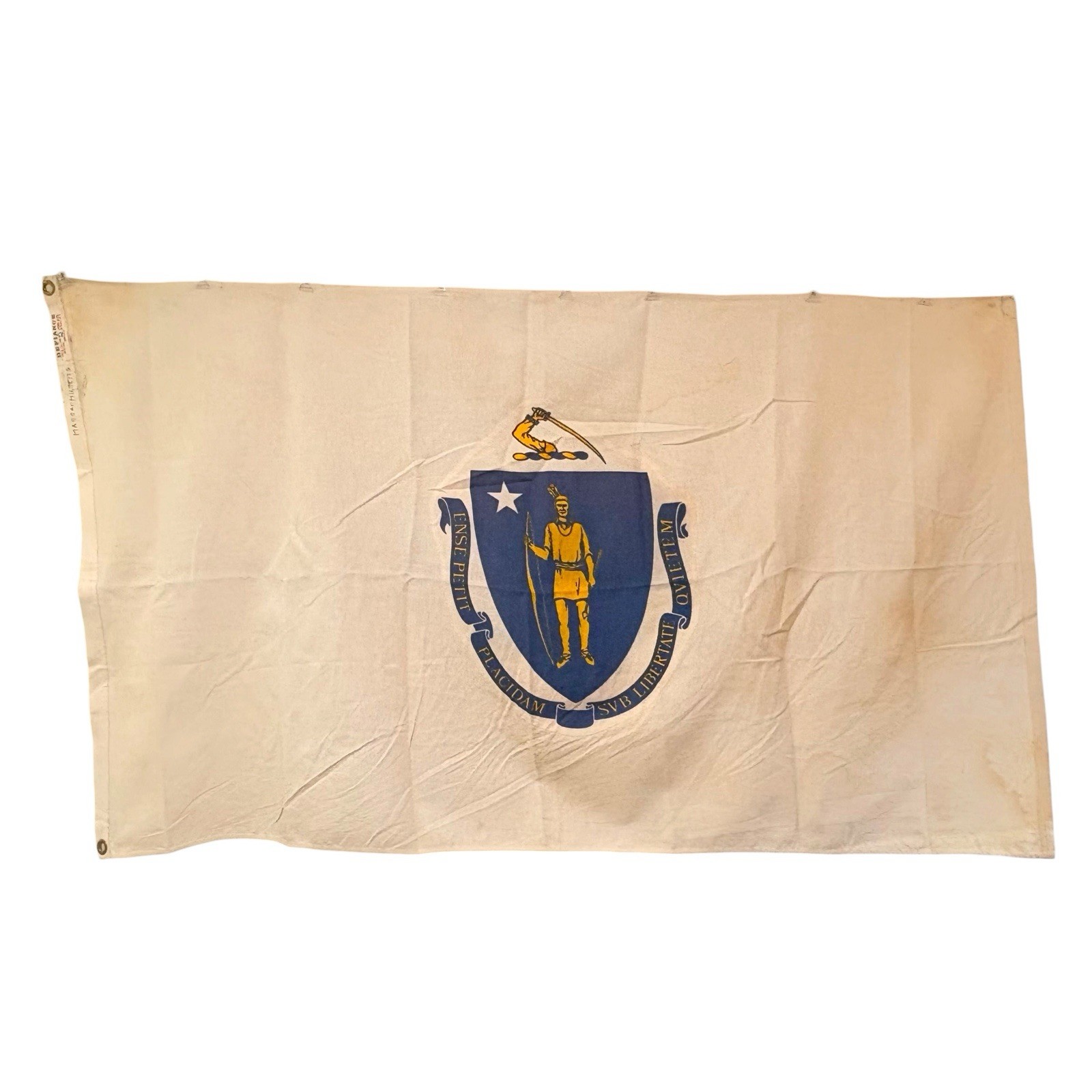Vintage 1960S Cotton Flag Of Massachusetts State Usa America - 3 X 5 Vintage 1960S Cotton Flag Of Massachusetts State Usa America - 3 X 5