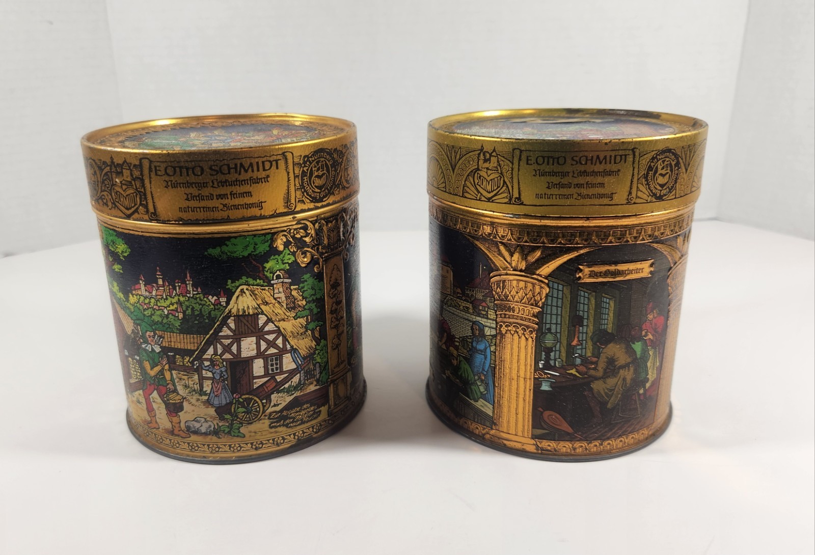 LOT OF 2 VINTAGE E. OTTO SCHMIDT TIN BOXES CONTAINERS NURNBERG 