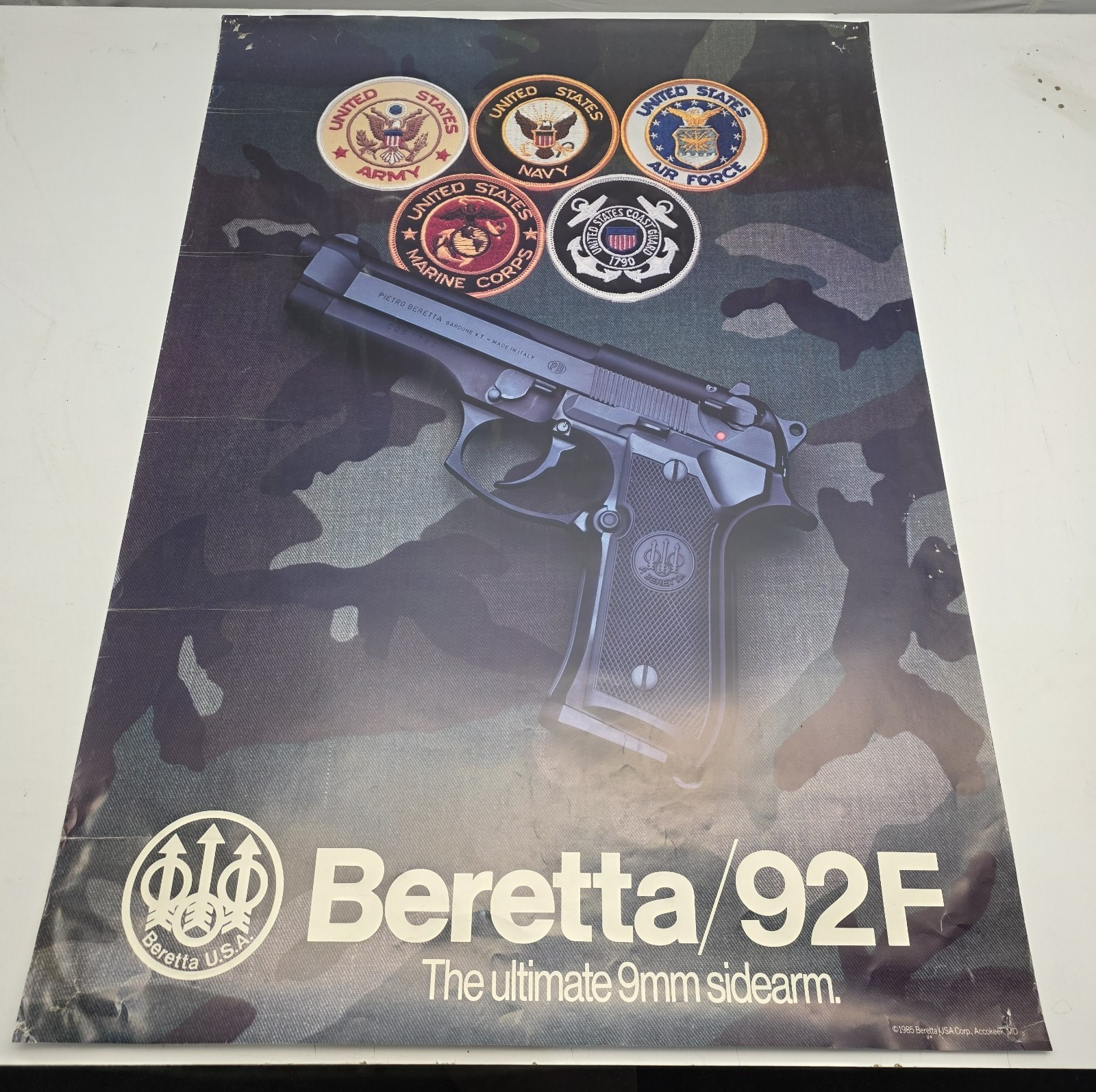 Vintage 1985 Beretta 92F Advertising Poster U.S. Military Branch Patches 9mm