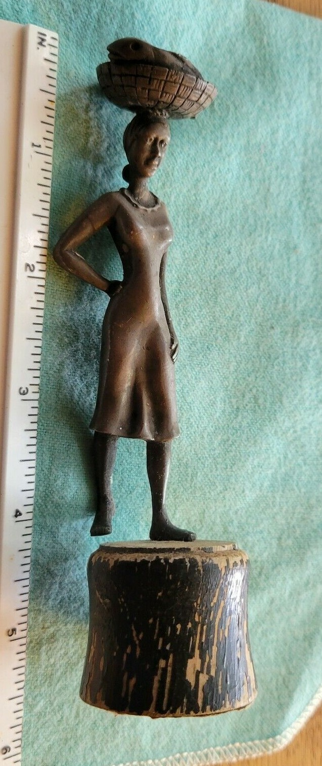 Antique Solid Silver Woman With Fish Basket on Head