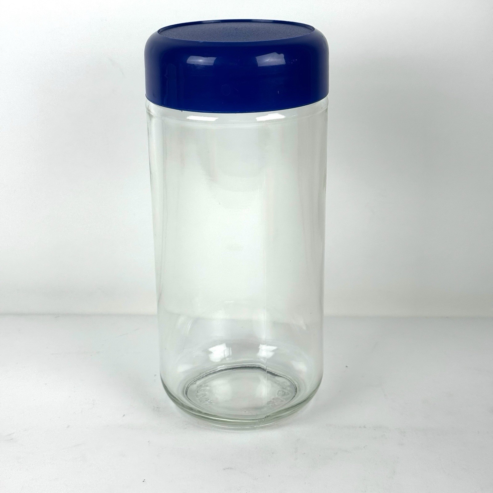 Vintage Heller Design Massimo Vignelli 8” Glass Jar Canister Storage Blue Lid Vintage Heller Design Massimo Vignelli 8” Glass Jar Canister Storage Blue Lid