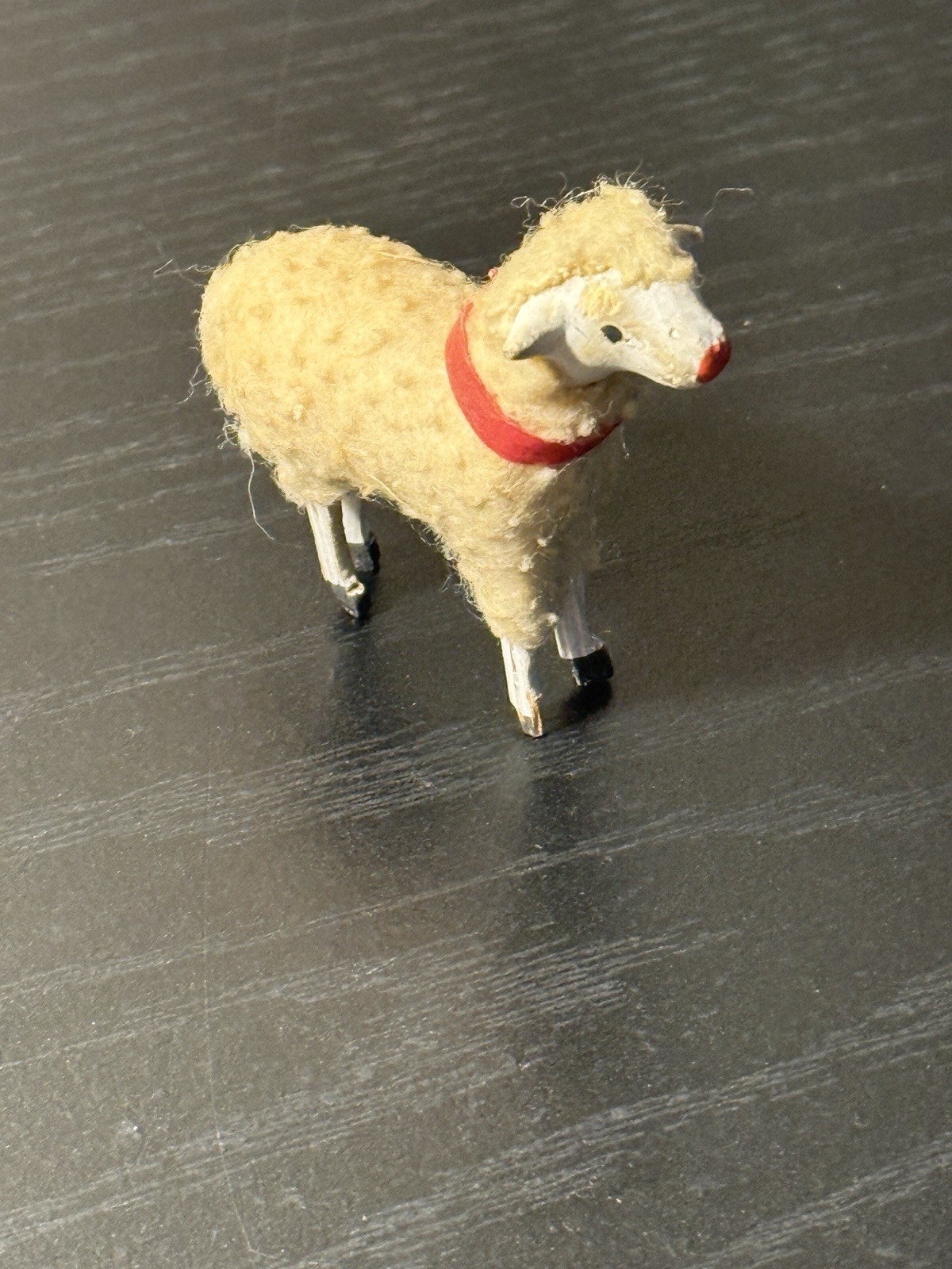1930's Made in Germany Putz Erzgebirge Wooley Stick Leg Sheep Paper Collar