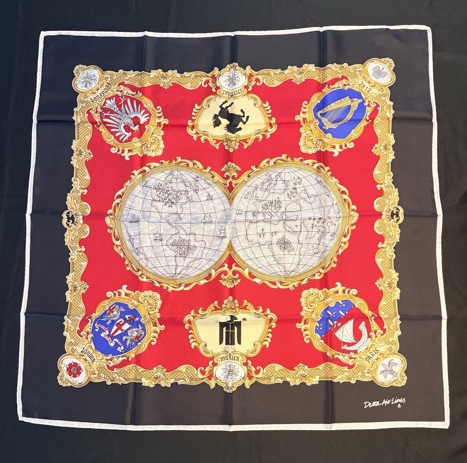 Vintage Delta Air Lines Scarf Souvenir European World Map Travel Collectible