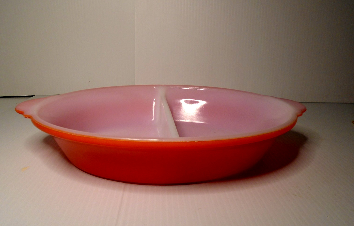 Vintage GLASBAKE Divided Oval Casserole Dish Bright Red 239 USA
