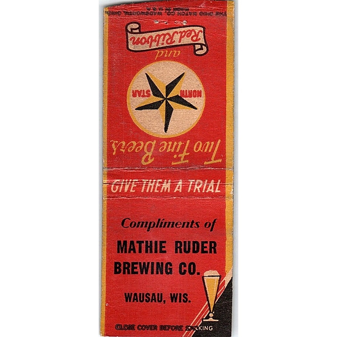 Mathie Ruder Brewing Co Wausau WI Vintage Matchbook Cover MB62-2