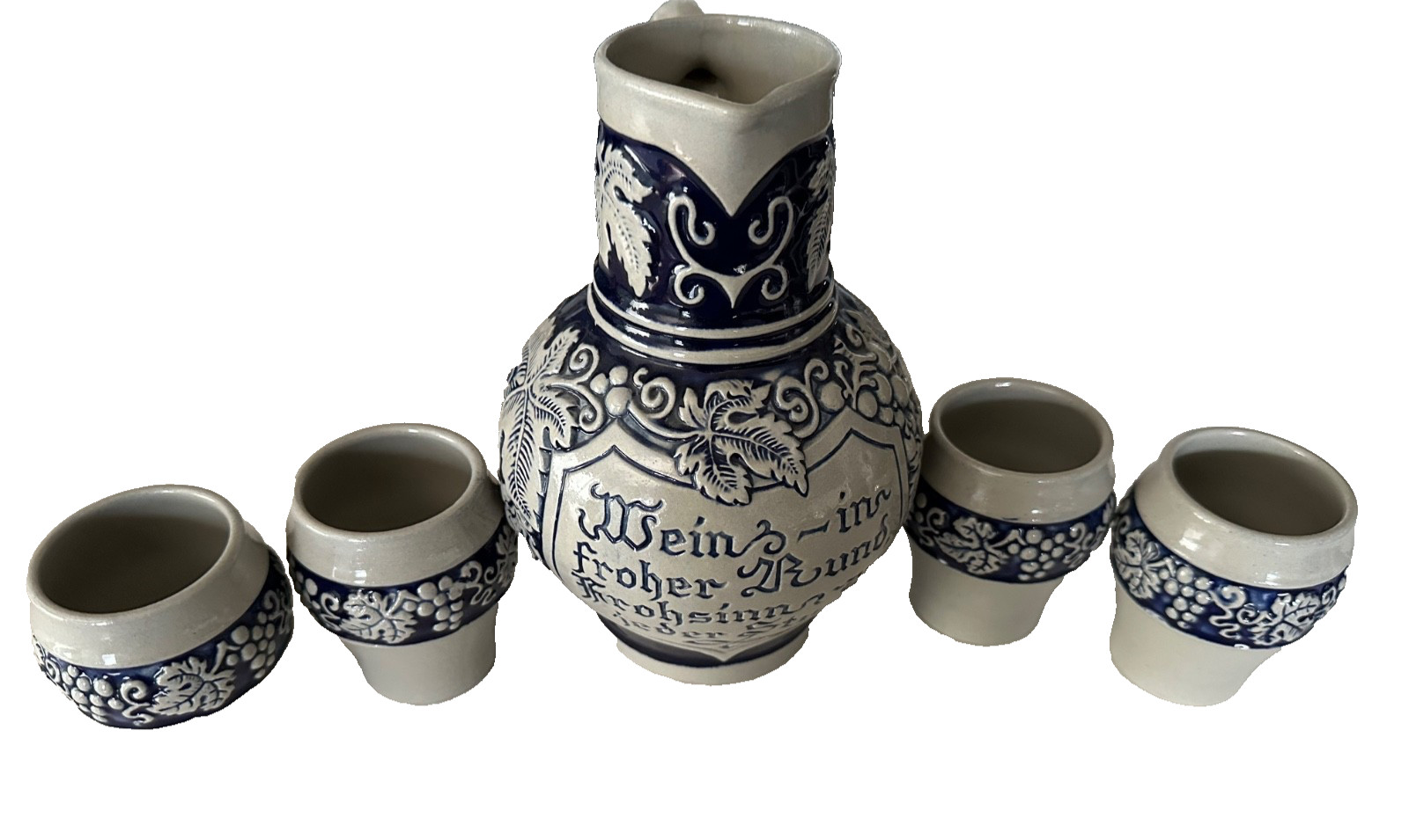 Vintage Gerz German Stoneware Wine Jug and Cups Set