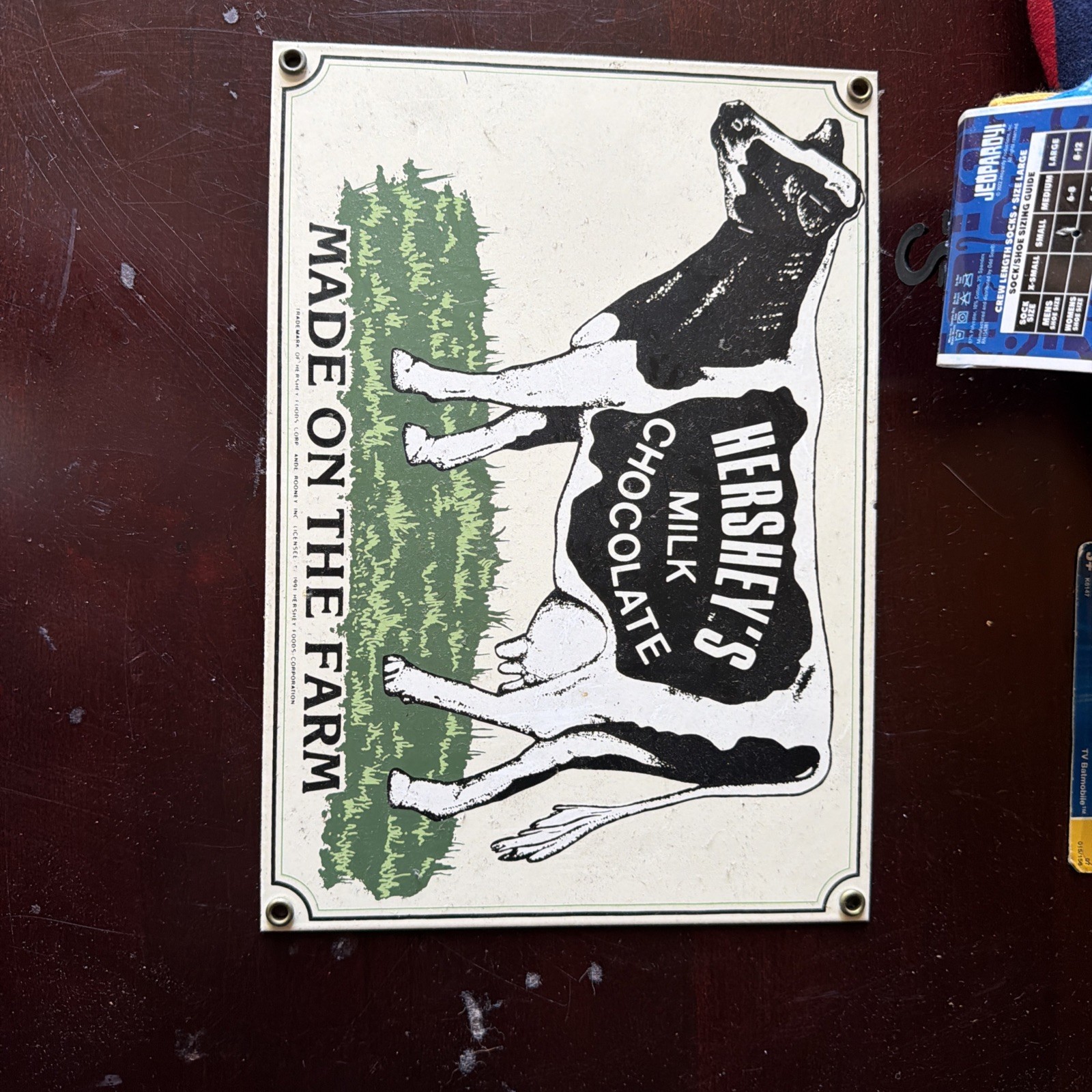 1991 Hershey’s Milk Chocolate Made On The Farm Porcelain Enamel Sign 1991 Hershey’s Milk Chocolate Made On The Farm Porcelain Enamel Sign