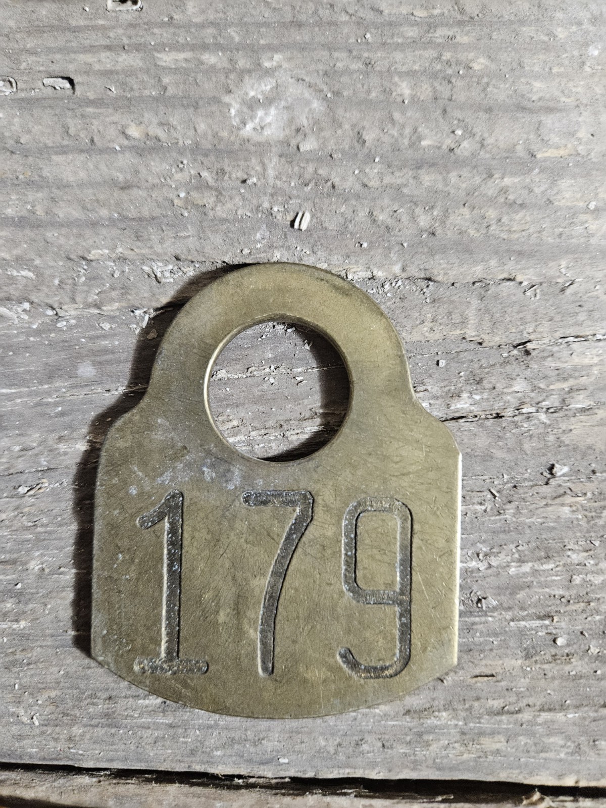 Vintage Brass Cow Neck Tag Number #179 Two Sided Nice Patina Farm Decor Rustic