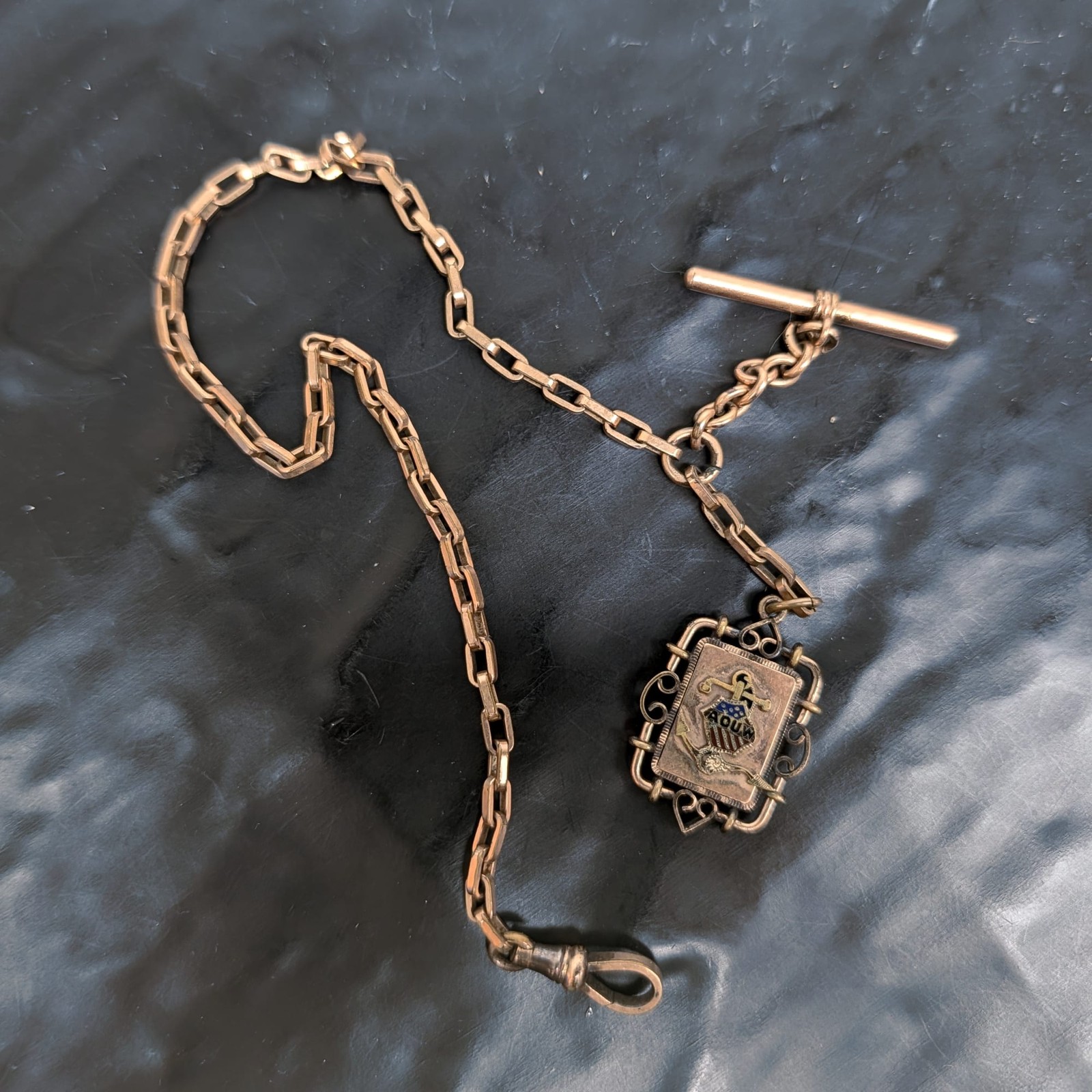 AOUW Ancient Order Of United Workmen 1800\'s Gold Filled Watch FOB And Chain