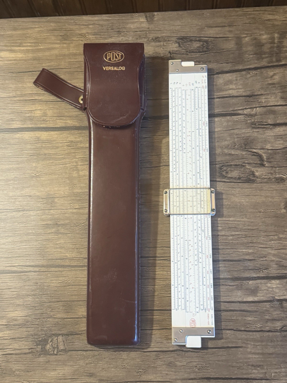 Vintage Post Versalog 1460 Slide Rule Hemmi Bamboo Japan w/ Leather Case