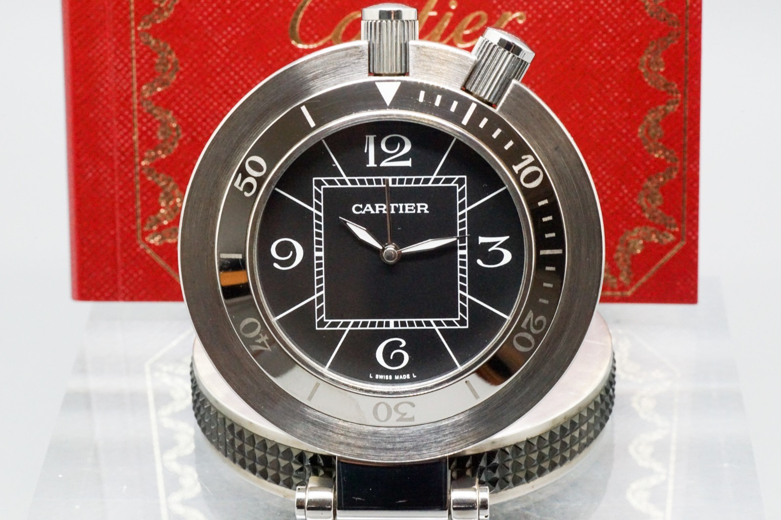 2007 *EXC+5/ BOX & PAPER* CARTIER Pasha de Travel Clock W0100058 Quartz Watch