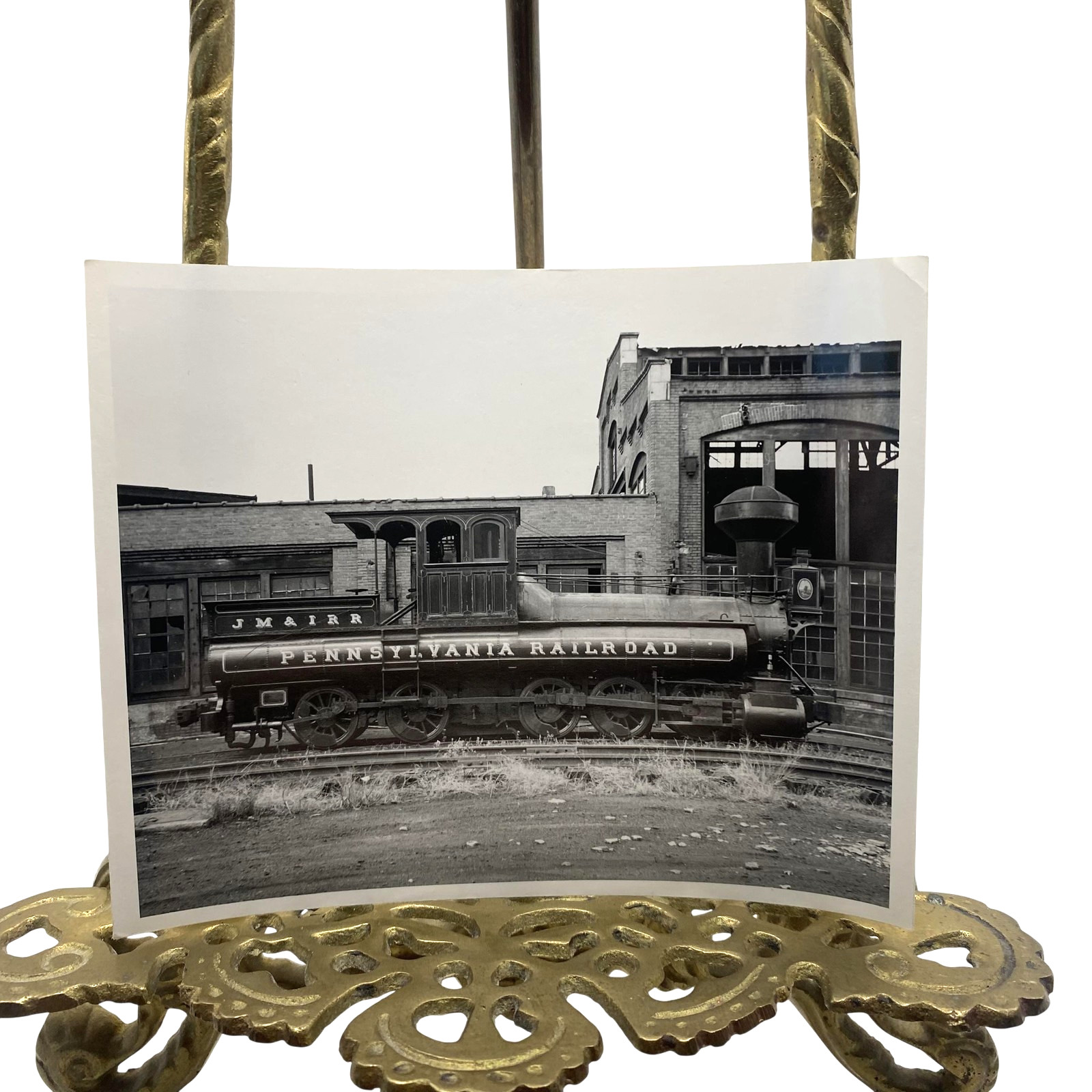 Vintage Pennsylvania RR Steam Locomotive Roundhouse Photo 4x5 B&W Gelatin Orig