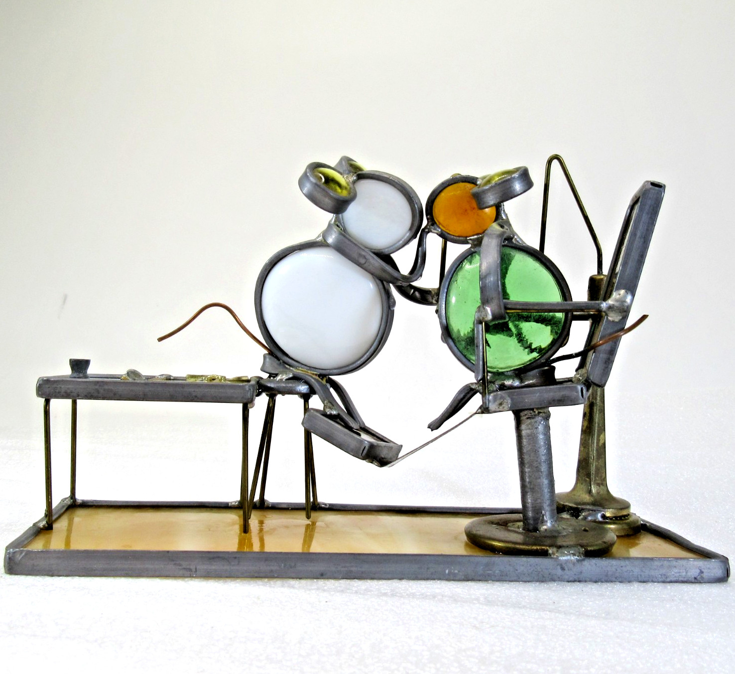 Dentist Brutalist stained glass wire metal Sculpture artistan handmade dental