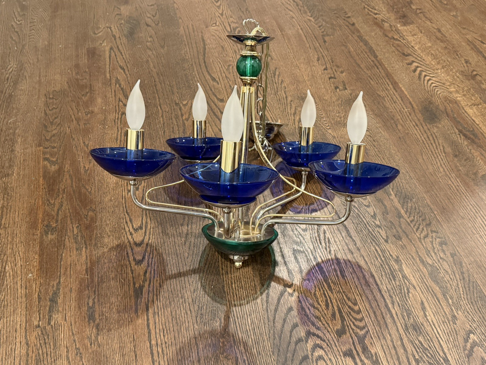 Vintage 1980’s ? Italy Modern Brass Metal Chandelier In The Manner Giò Ponti MCM