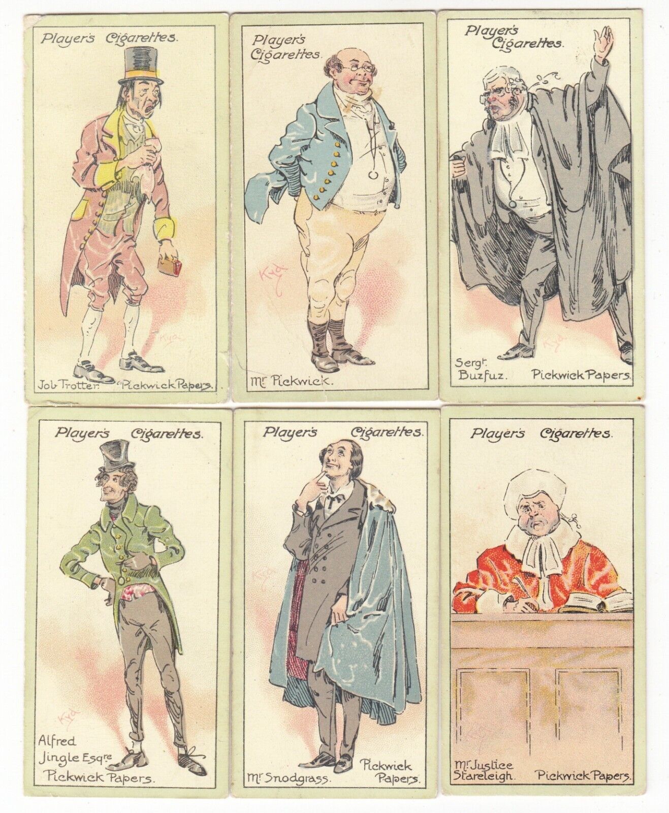 6 1923 CHARLES DICKENS Cards PICKWICK PAPERS Job Trotter Mr. Jingle Mr Snodgrass