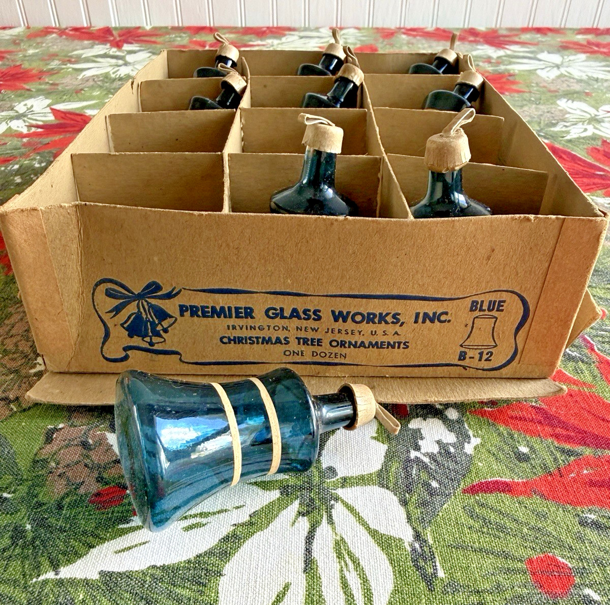Vintage WWII Era premier Unsilvered Blue Bell Ornaments With Paper Caps Vintage WWII Era premier Unsilvered Blue Bell Ornaments With Paper Caps