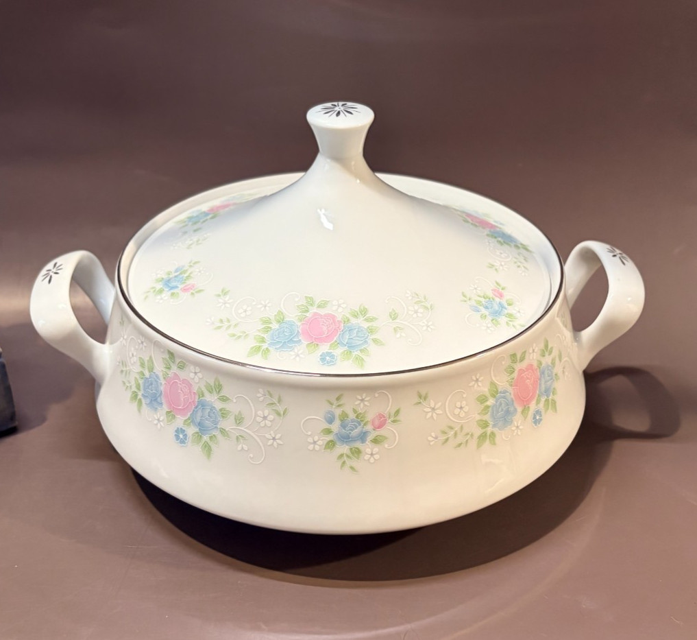 Vintage Prestige China Garden Covered Vegetable Bowl Soup Tureen Floral Platinum