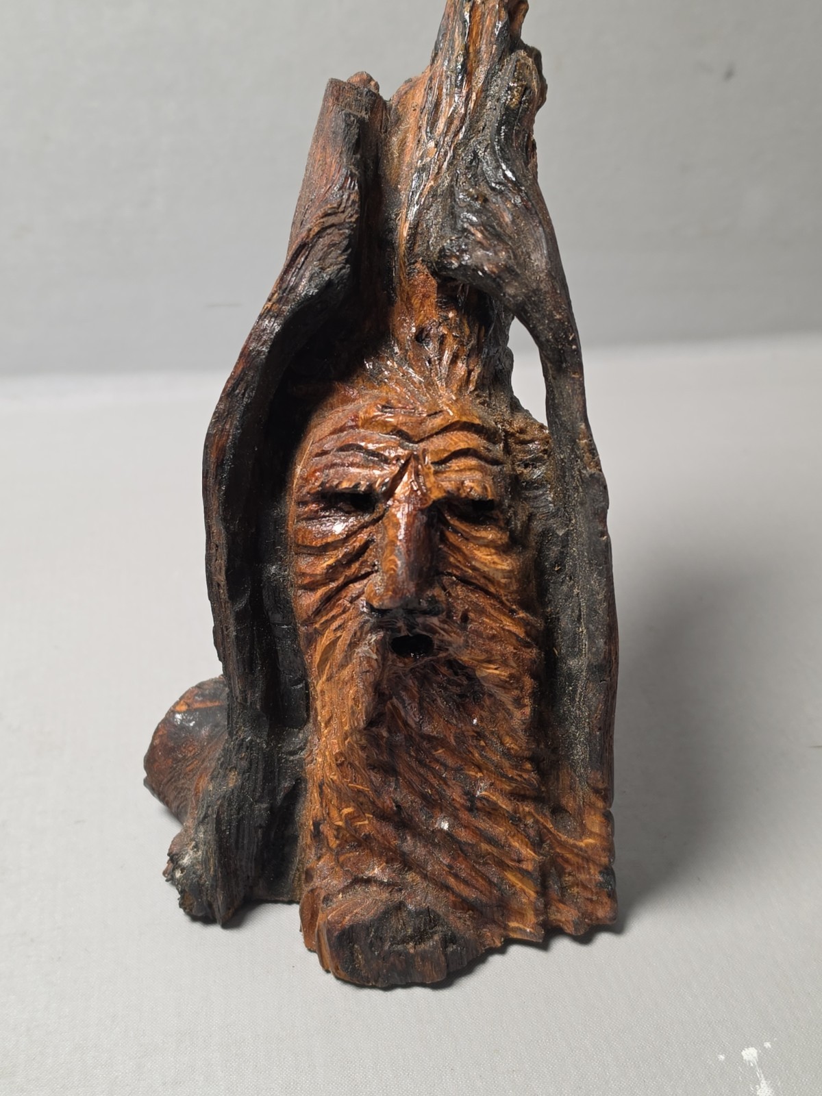 Vintage Hand-Carved Tree Spirit / Old Man Face Sculpture
